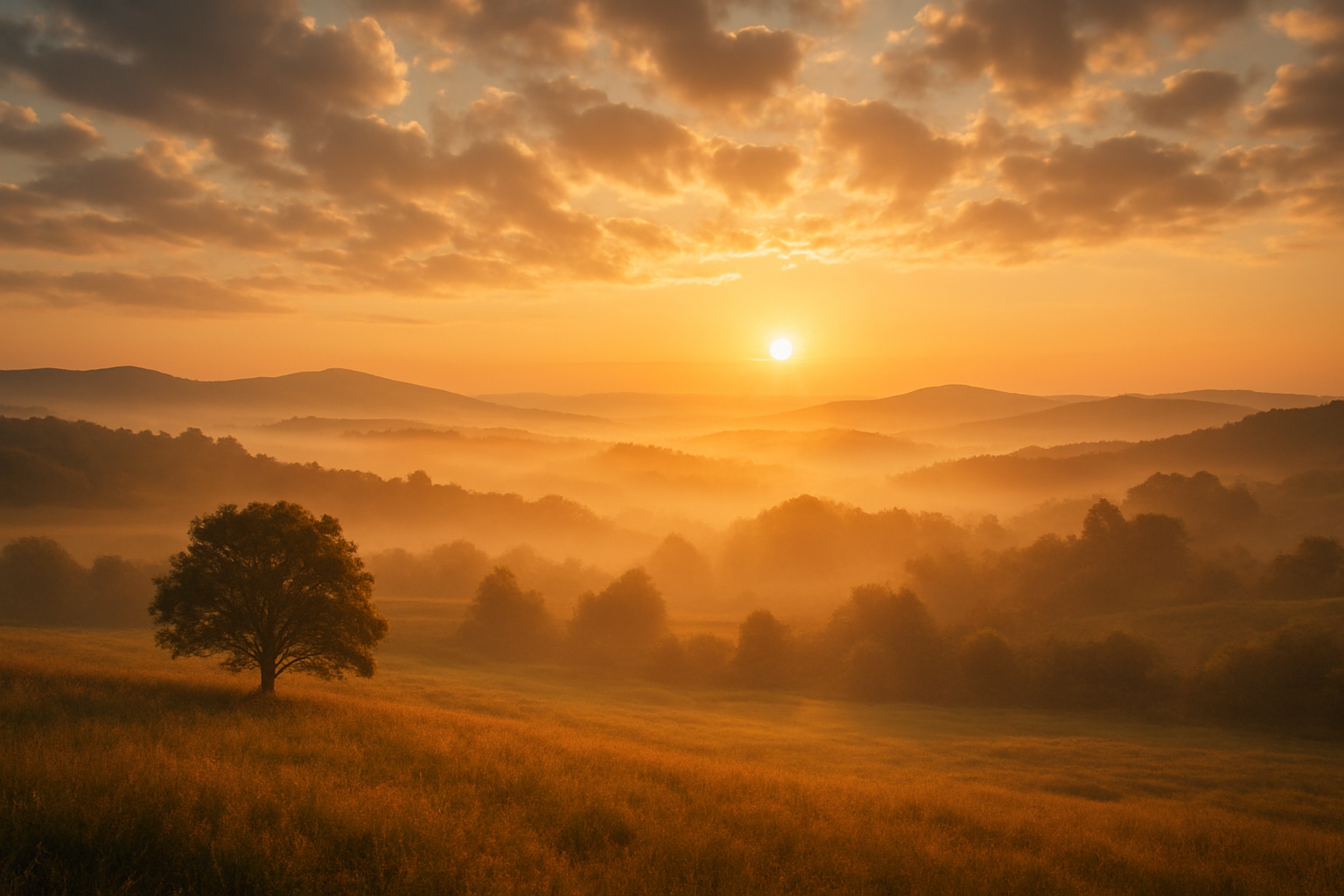 Warm sunrise breaking through clouds — hope and healing